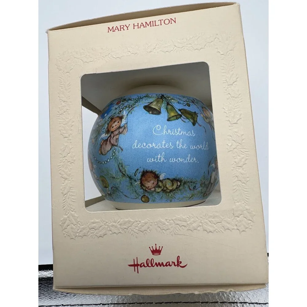 Hallmark Mary Hamilton Glass Christmas Ornament Dated 1981 In Original Box Angel